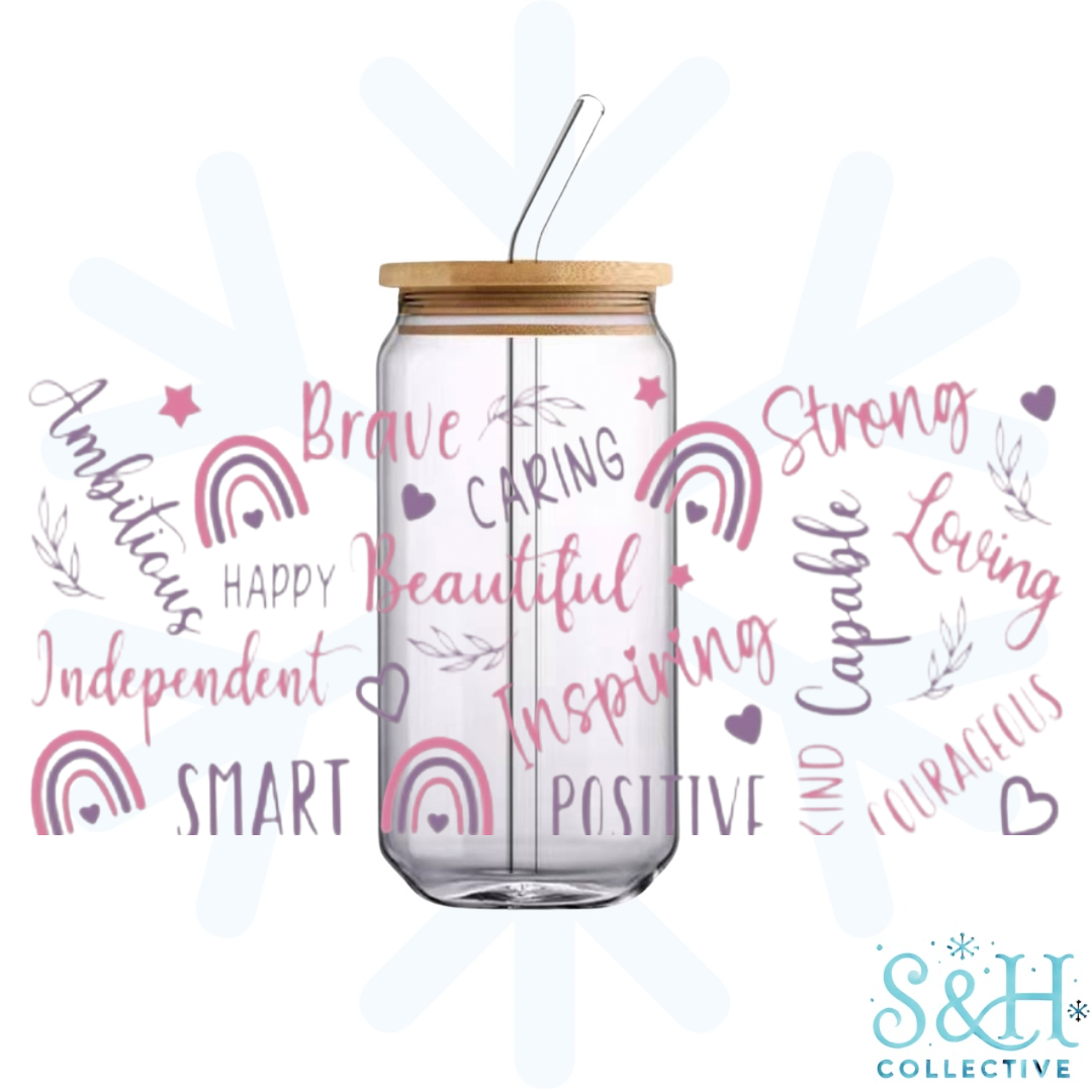 Affirmations (Holographic Finish) 16oz Can Cup Tumbler - CLEARANCE