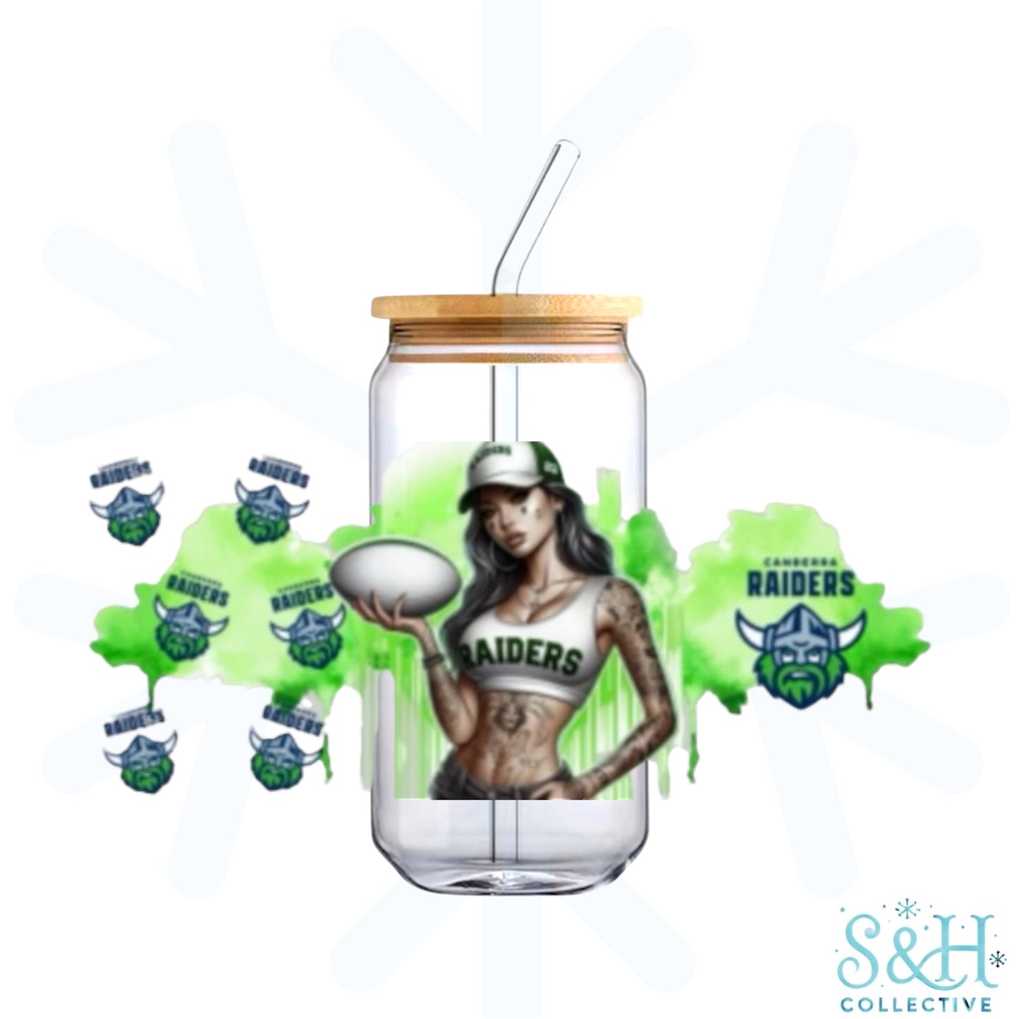 Footy - Raiders V2 (Holographic Finish) 16oz Can Cup Tumbler - CLEARANCE