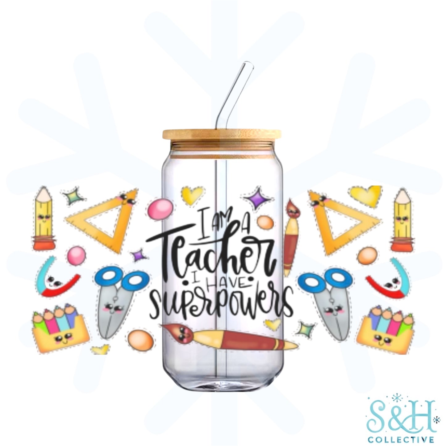 Teacher - Superpowers (Holographic Finish) 16oz Can Cup Tumbler