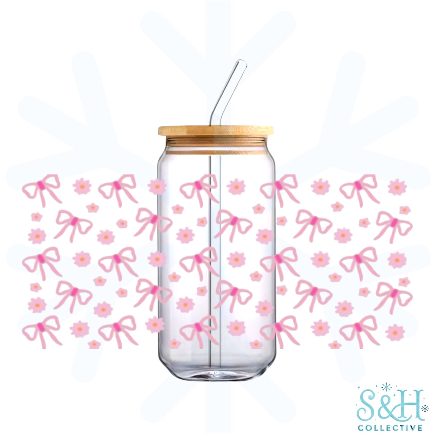 Bows (Small) - Pink Flowers (Holographic Finish) 16oz Can Cup Tumbler
