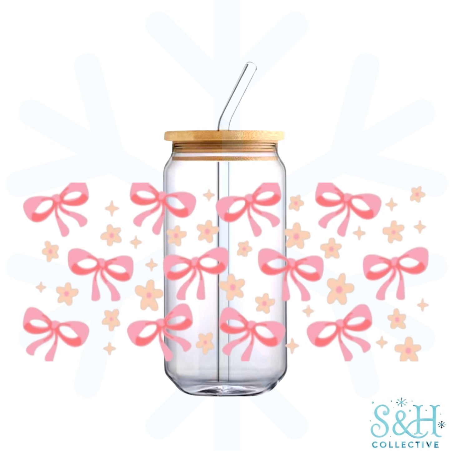 Bows (Large) - Peach Flowers (Holographic Finish) 16oz Can Cup Tumbler
