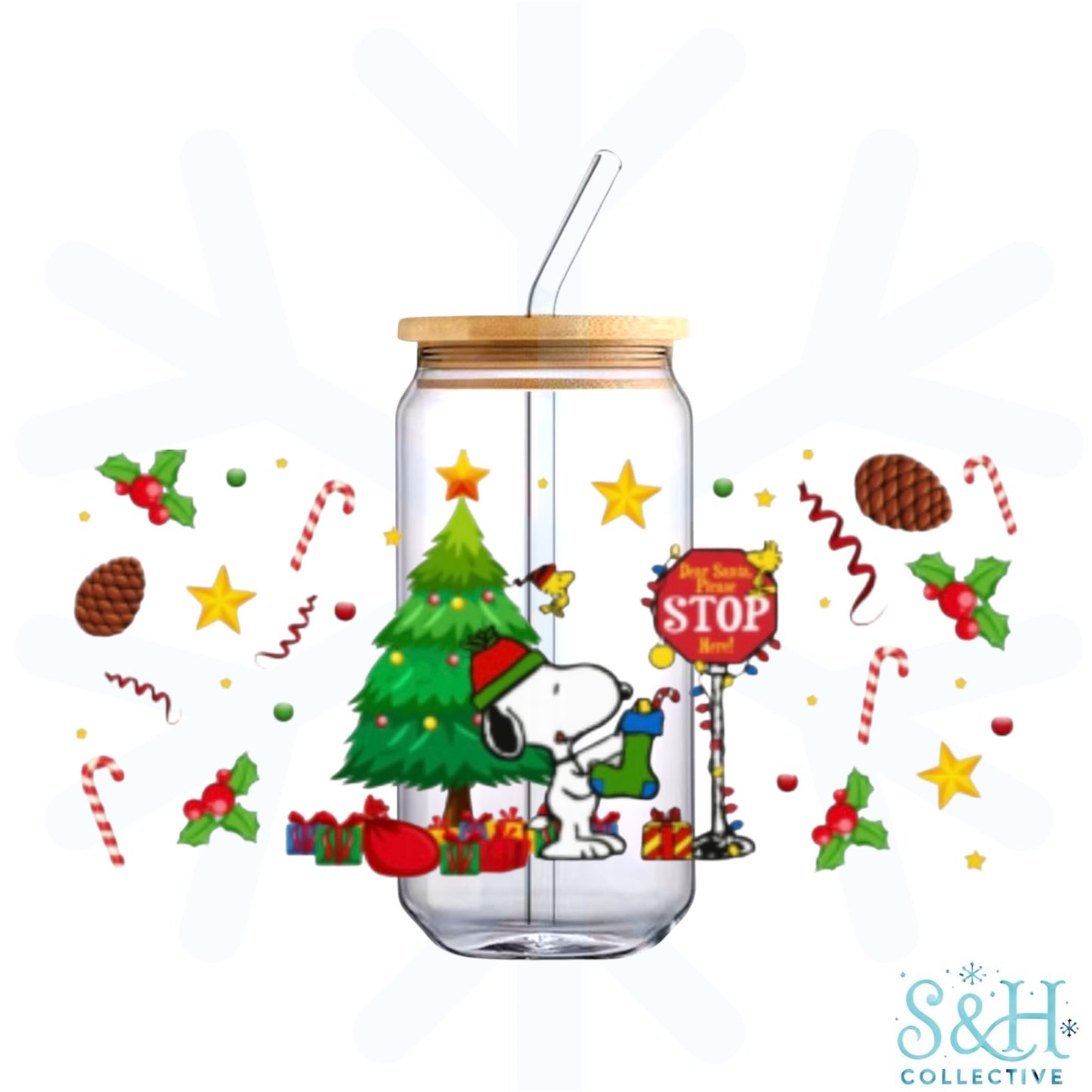 Snoopy - Christmas (Holographic Finish) 16oz Can Cup Tumbler