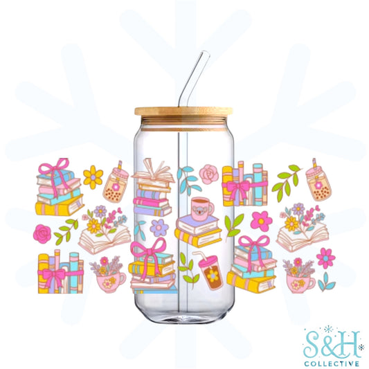 Bookish - Bows & Flowers (Holographic Finish) 16oz Can Cup Tumbler