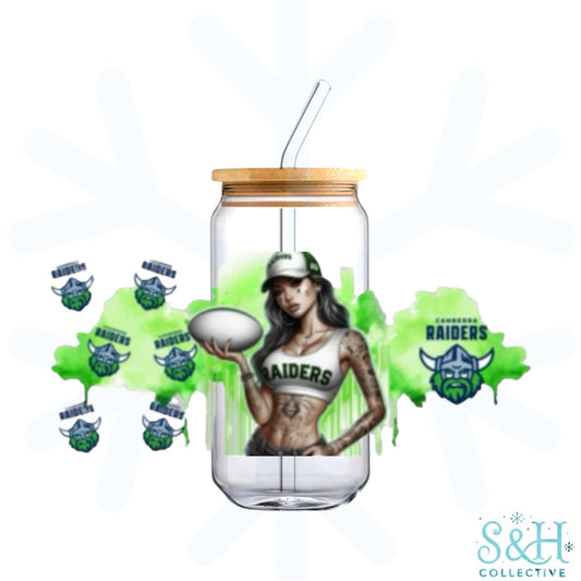 Footy - Raiders V2 (Holographic Finish) 16oz Can Cup Tumbler - CLEARANCE