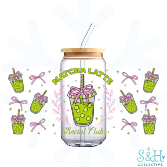 Matcha Latte Social Club (Holographic Finish) 16oz Can Cup Tumbler