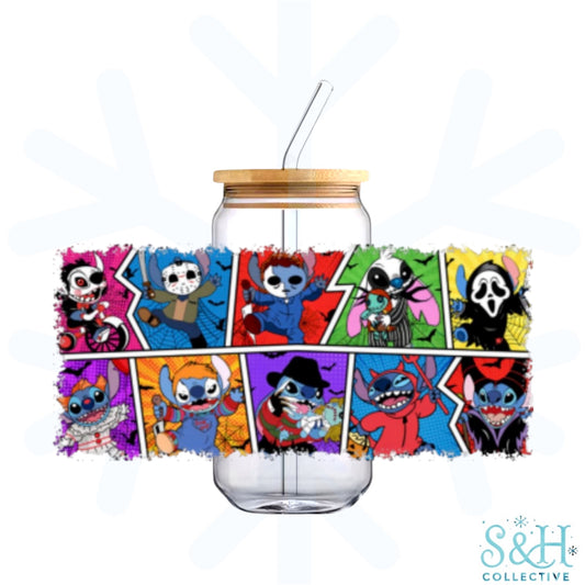Stitch X Serial Killers (Holographic Finish) 16oz Can Cup Tumbler - CLEARANCE