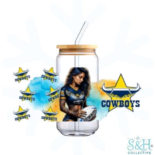 Footy - Cowboys V2 (Holographic Finish) 16oz Can Cup Tumbler - CLEARANCE