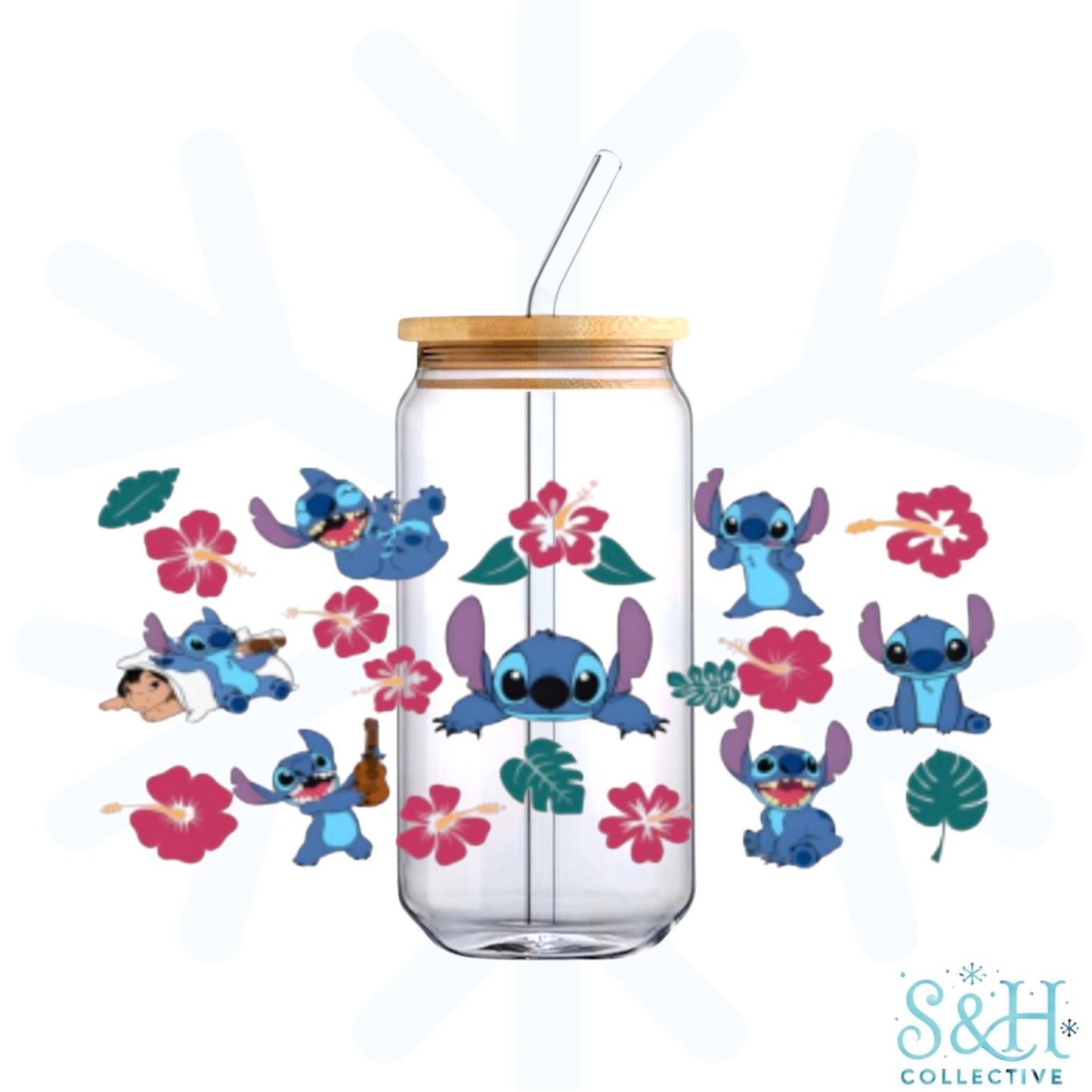 Stitch - Hibiscus (Holographic Finish) 16oz Can Cup Tumbler