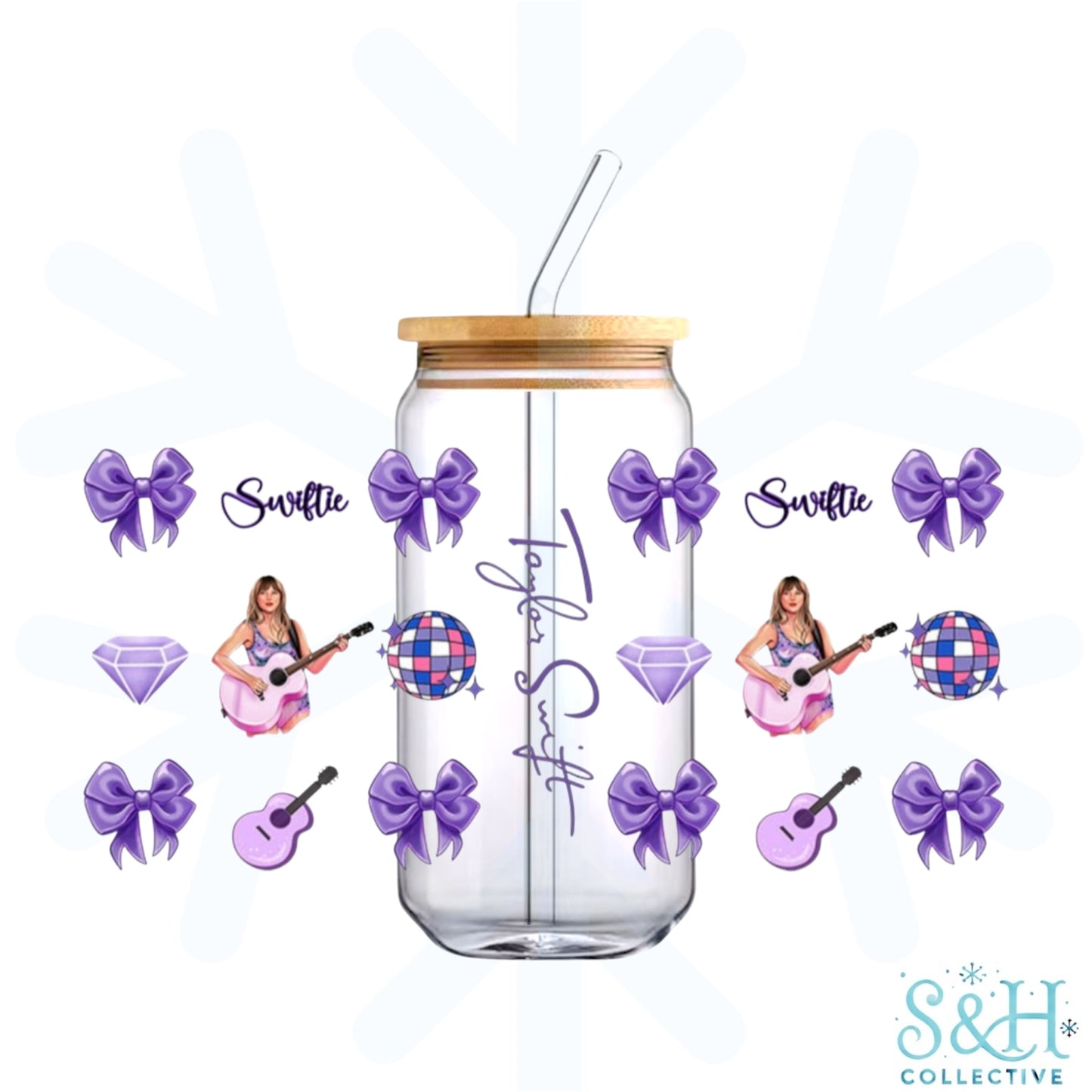 Taylor - Purple Bows (Holographic Finish) 16oz Can Cup Tumbler