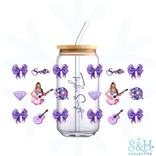 Taylor - Purple Bows (Holographic Finish) 16oz Can Cup Tumbler