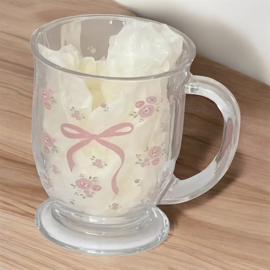 Pink Bow & Flowers Glass Mug