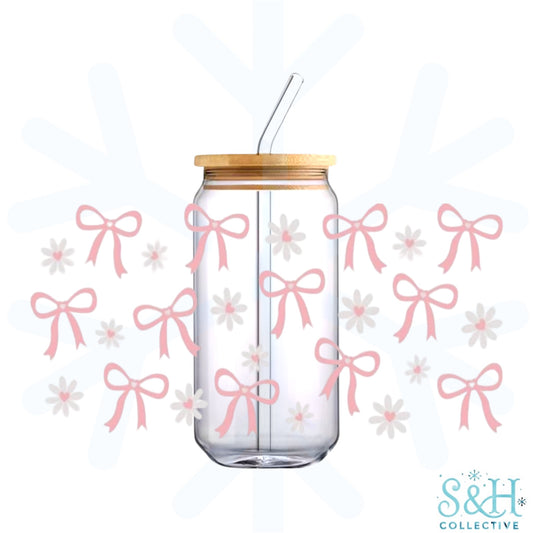 Pink Bows & Flowers (Holographic Finish) 16oz Can Cup Tumbler