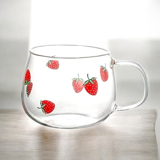 Strawberry Print Glass Mug