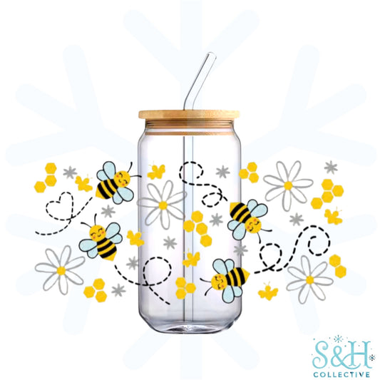 Bees & Flowers (Holographic Finish) 16oz Can Cup Tumbler