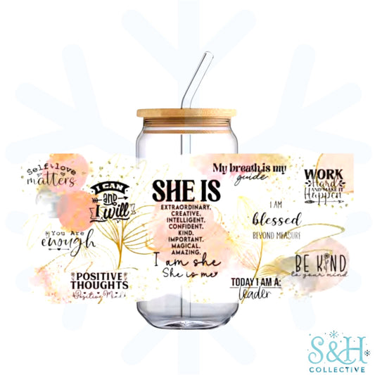 She Is (Holographic Finish) 16oz Can Cup Tumbler