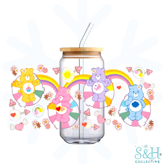 Retro Bears - Rainbow Hearts (Holographic Finish) 16oz Can Cup Tumbler