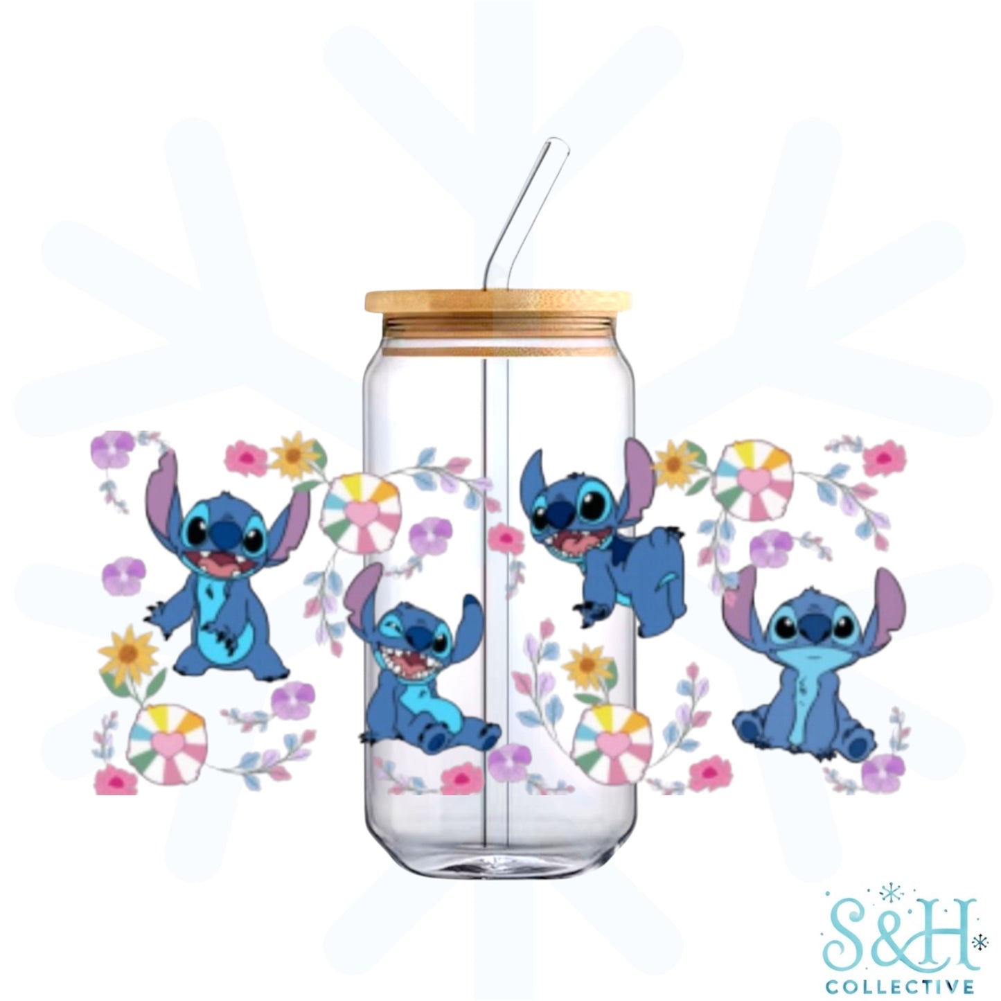Stitch - Pink Floral (Standard Finish) 16oz Can Cup Tumbler