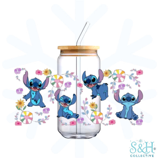 Stitch - Pink Floral (Standard Finish) 16oz Can Cup Tumbler