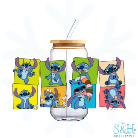 Stitch - Grid (Holographic Finish) 16oz Can Cup Tumbler - CLEARANCE