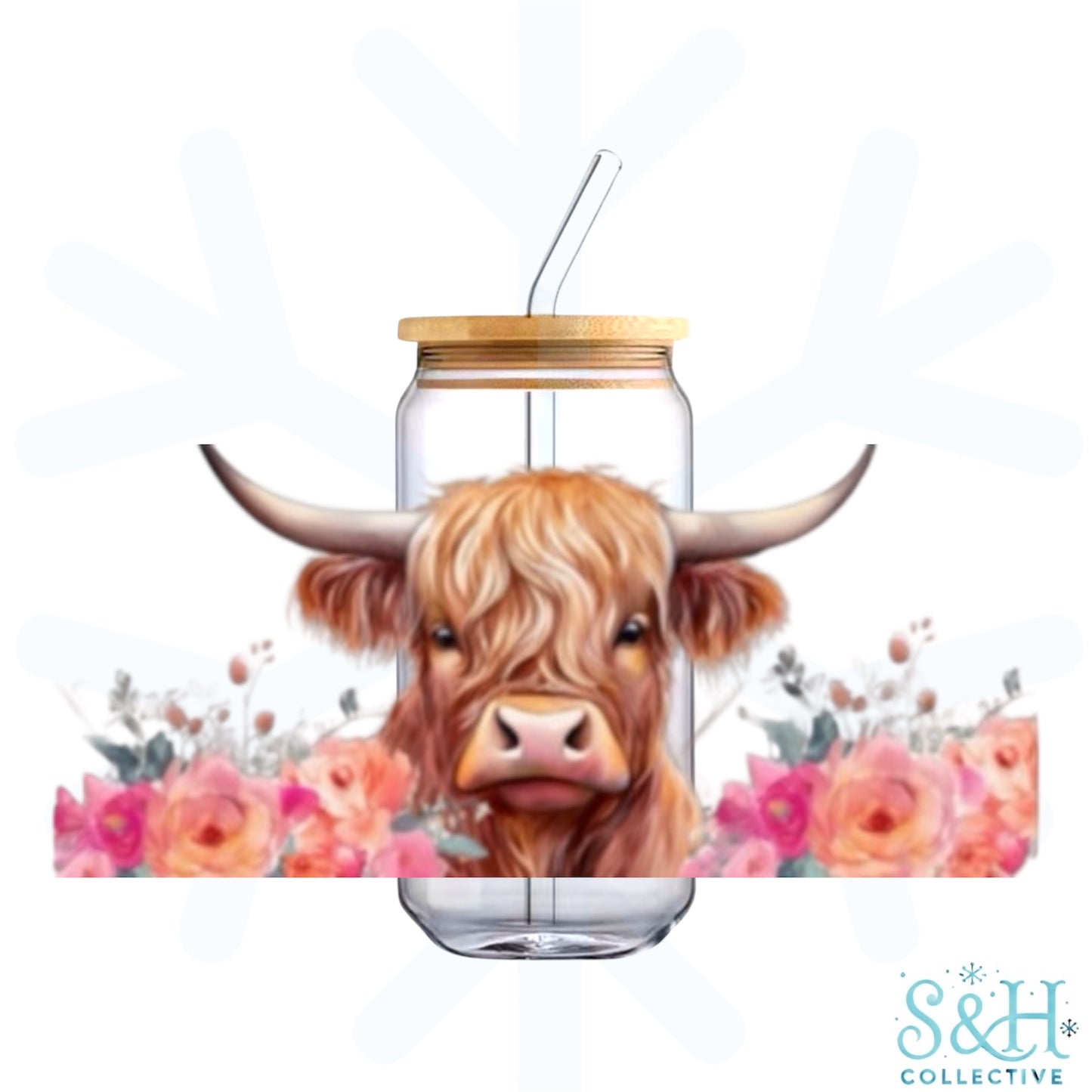 Highland Cow - Pink (Holographic Finish) 16oz Can Cup Tumbler