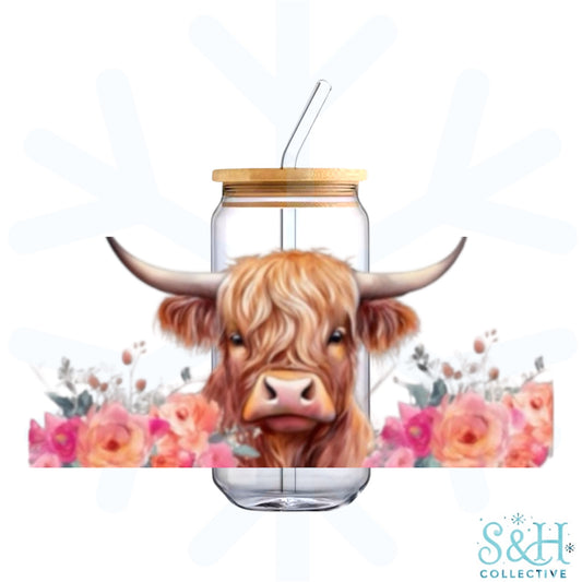 Highland Cow - Pink (Holographic Finish) 16oz Can Cup Tumbler