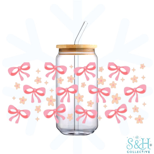 Bows (Large) - Peach Flowers (Holographic Finish) 16oz Can Cup Tumbler