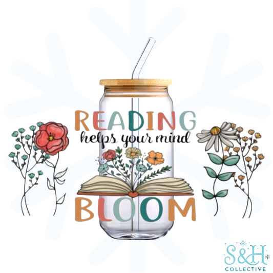 Reading Helps Your Mind Bloom (Holographic Finish) 16oz Can Cup Tumbler