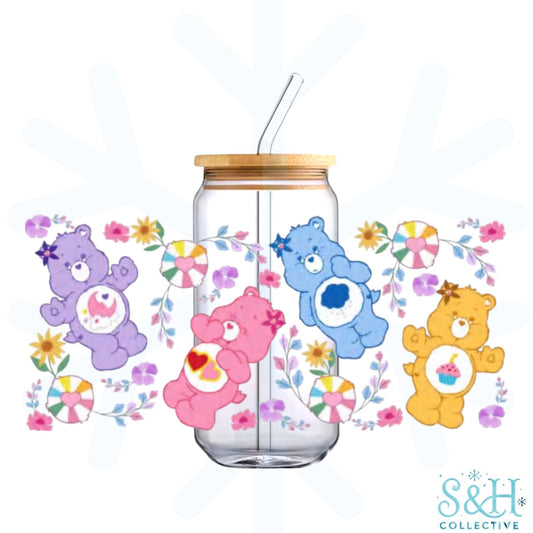 Retro Bears - Floral (Holographic Finish) 16oz Can Cup Tumbler