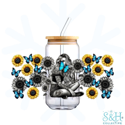 Boho Woman Sunflowers (Holographic Finish) 16oz Can Cup Tumbler (Copy 2)