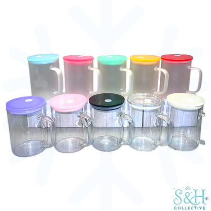 17oz Clear Glass Mug Blank with Acrylic Lid - Blank