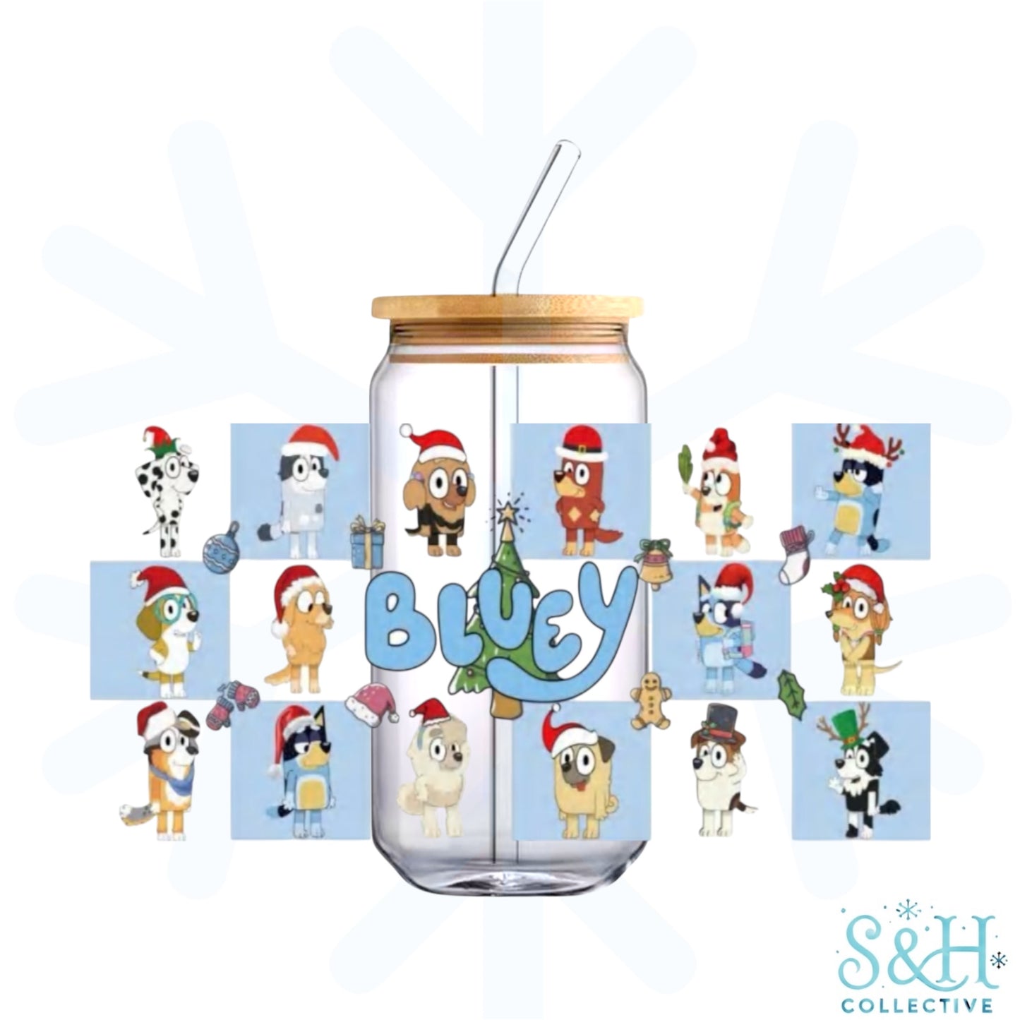 Blue Dog - Christmas Grid (Standard Finish) 16oz Can Cup Tumbler