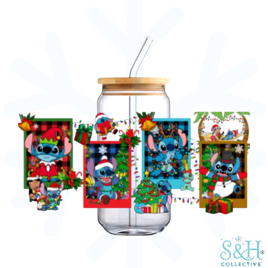 Stitch - Christmas (Holographic Finish) 16oz Can Cup Tumbler